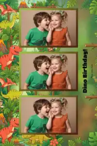 Variante format portrait 4x6, 3 photos et orientation paysage du design photobooth Green Jungle Dinosaur Birthday pour Miroir Magique