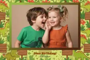 Variante format paysage 6x4, 1 photo et orientation paysage du design photobooth Green Jungle Dinosaur Birthday pour Vivabox