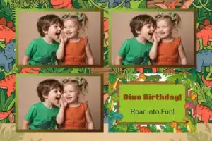 Variante format paysage 6x4, 3 photos et orientation paysage du design photobooth Green Jungle Dinosaur Birthday pour Vivabox