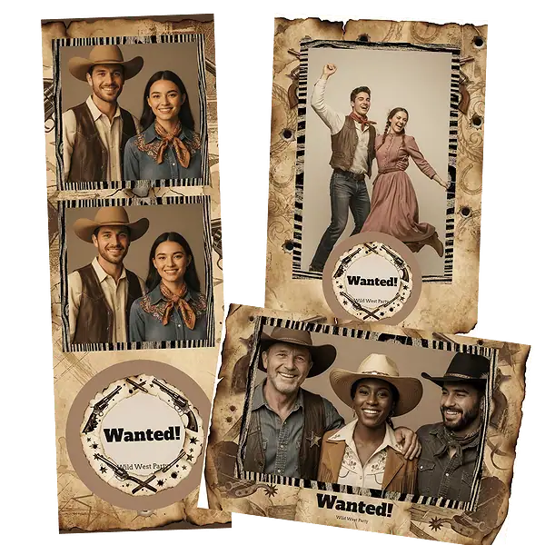 Design photobooth Rustic Wild West Wanted pour Vivabox et Miroir