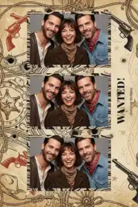 Variante format portrait 4x6, 3 photos et orientation paysage du design photobooth Wild West Wanted Poster 2 pour Miroir Magique