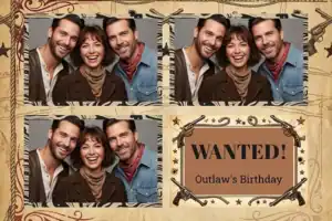 Variante format paysage 6x4, 3 photos et orientation paysage du design photobooth Wild West Wanted Poster 2 pour Vivabox