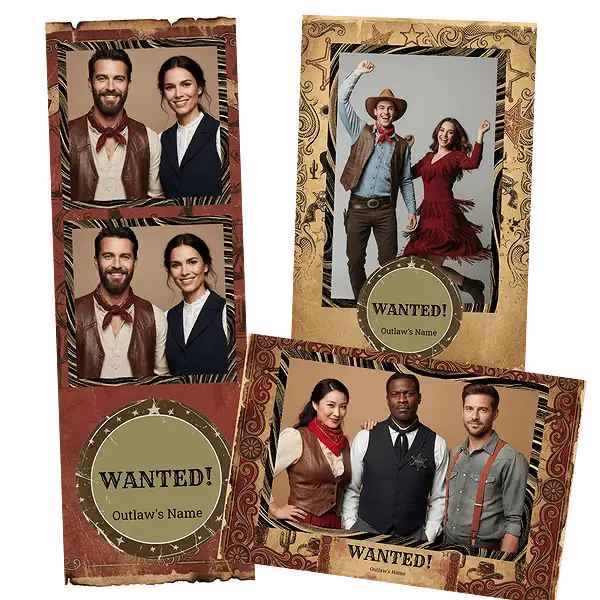 Design photobooth Vintage Wild West Wanted pour Vivabox et Miroir