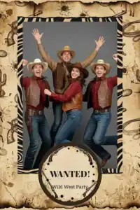 Variante format portrait 4x6, 1 photo et orientation portrait du design photobooth Western Wanted Poster 2 pour Miroir Magique