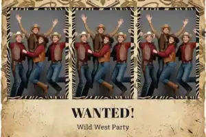 Variante format paysage 6x4, 3 photos et orientation portrait du design photobooth Western Wanted Poster 2 pour Vivabox