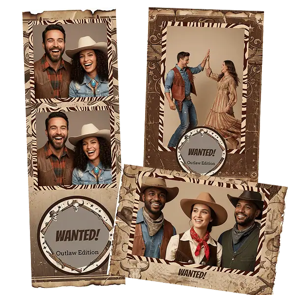 Design photobooth Rustic Wild West Wanted Poster pour Vivabox et Miroir