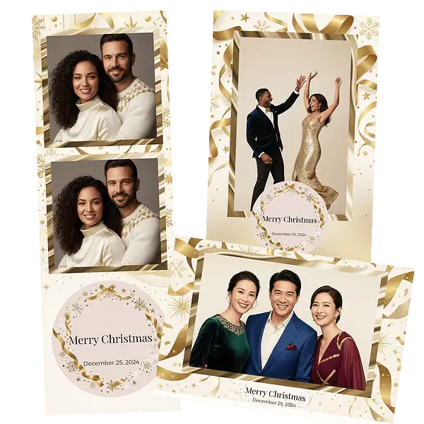 Design photobooth Elegant Golden Ribbon Christmas pour Vivabox et Miroir