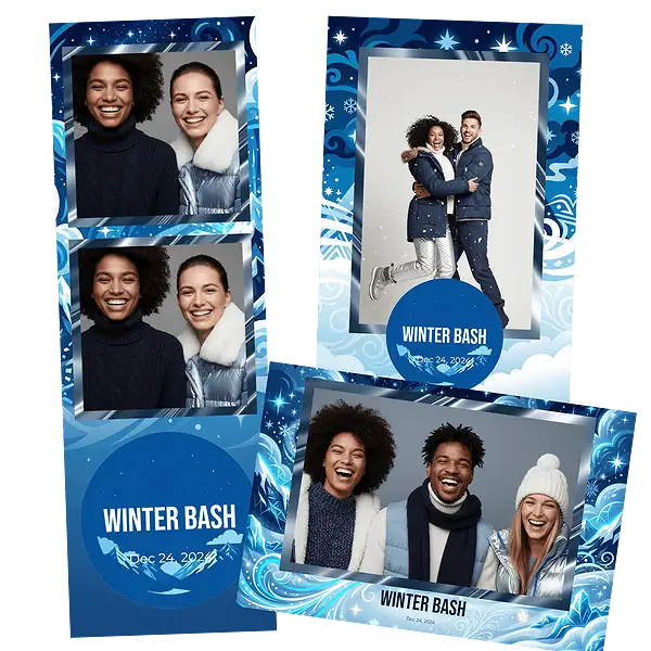 Design photobooth Cool Blue Winter Bash pour Vivabox et Miroir