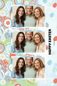 Variante format portrait 4x6, 3 photos et orientation paysage du design photobooth Watercolor Easter Eggs And Daisies pour Miroir Magique