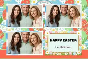 Variante format paysage 6x4, 3 photos et orientation paysage du design photobooth Watercolor Easter Eggs And Daisies pour Vivabox