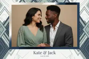 Variante format paysage 6x4, 1 photo et orientation paysage du design photobooth Gold Confetti Wedding Template pour Vivabox
