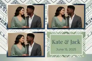Variante format paysage 6x4, 3 photos et orientation paysage du design photobooth Gold Confetti Wedding Template pour Vivabox