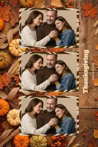 Variante format portrait 4x6, 3 photos et orientation paysage du design photobooth Watercolor Leaves Rustic Thanksgiving pour Miroir Magique