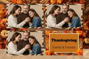 Variante format paysage 6x4, 3 photos et orientation paysage du design photobooth Watercolor Leaves Rustic Thanksgiving pour Vivabox