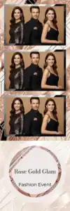 Variante bande 2x6, 3 photos et orientation paysage du design photobooth Black Stripes Gold Confetti pour Vivabox