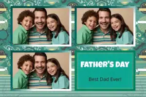 Variante format paysage 6x4, 3 photos et orientation paysage du design photobooth Striped Mustache Fathers Day pour Vivabox