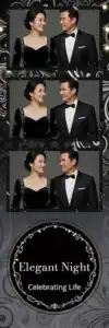 Variante bande 2x6, 3 photos et orientation paysage du design photobooth Black Chalkboard Confetti Party pour Vivabox