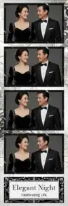 Variante bande 2x6, 4 photos et orientation paysage du design photobooth Black Chalkboard Confetti Party pour Vivabox