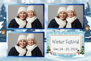 Variante format paysage 6x4, 3 photos et orientation paysage du design photobooth Blue Snowflakes Christmas Trees pour Vivabox
