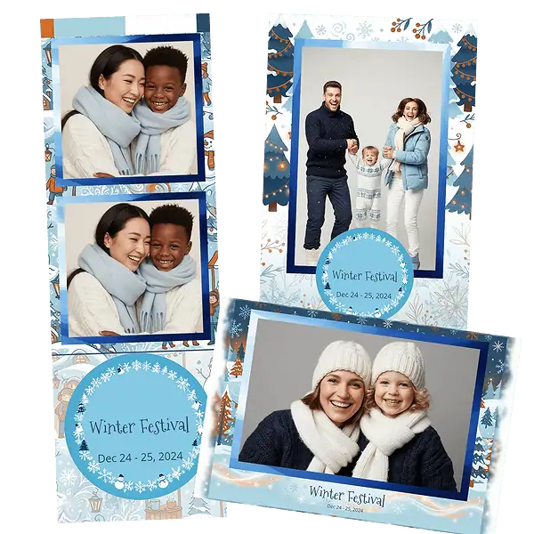 Design photobooth Blue Snowflakes Christmas Trees pour Vivabox et Miroir