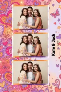 Variante format portrait 4x6, 3 photos et orientation paysage du design photobooth Pink Hearts Butterflies Wedding pour Miroir Magique