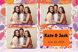 Variante format paysage 6x4, 3 photos et orientation paysage du design photobooth Pink Hearts Butterflies Wedding pour Vivabox