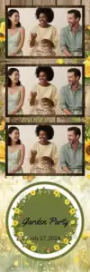 Variante bande 2x6, 3 photos et orientation paysage du design photobooth Green Floral Wood Birthday pour Vivabox