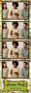 Variante bande 2x6, 4 photos et orientation paysage du design photobooth Green Floral Wood Birthday pour Vivabox