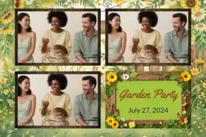 Variante format paysage 6x4, 3 photos et orientation paysage du design photobooth Green Floral Wood Birthday pour Vivabox