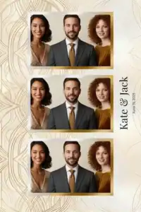 Variante format portrait 4x6, 3 photos et orientation paysage du design photobooth Gold Glitter Birthday Balloons pour Miroir Magique