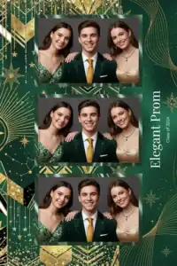 Variante format portrait 4x6, 3 photos et orientation paysage du design photobooth Gold Glitter Prom Night pour Miroir Magique