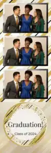 Variante bande 2x6, 3 photos et orientation paysage du design photobooth Gold Confetti Graduation Polaroid pour Vivabox