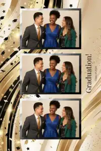 Variante format portrait 4x6, 3 photos et orientation paysage du design photobooth Gold Confetti Graduation Polaroid pour Miroir Magique