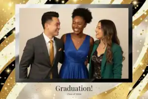 Variante format paysage 6x4, 1 photo et orientation paysage du design photobooth Gold Confetti Graduation Polaroid pour Vivabox
