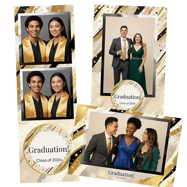 Design photobooth Gold Confetti Graduation Polaroid pour Vivabox et Miroir