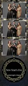 Variante bande 2x6, 3 photos et orientation paysage du design photobooth Gold Glitter New Years pour Vivabox