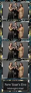 Variante bande 2x6, 4 photos et orientation paysage du design photobooth Gold Glitter New Years pour Vivabox