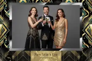 Variante format paysage 6x4, 1 photo et orientation paysage du design photobooth Gold Glitter New Years pour Vivabox
