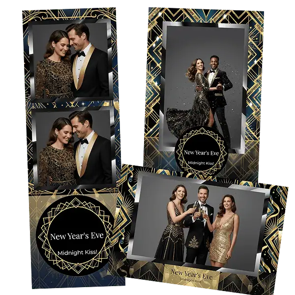 Design photobooth Gold Glitter New Years pour Vivabox et Miroir