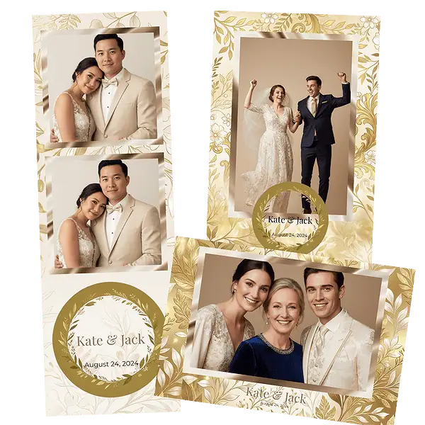 Design photobooth Gold Leaf Wedding Foliage pour Vivabox et Miroir