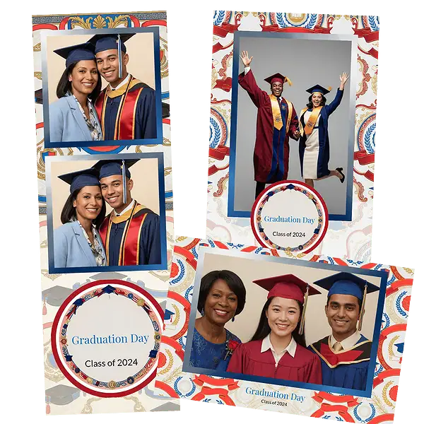 Design photobooth Gold Ribbon Graduation Stamps pour Vivabox et Miroir