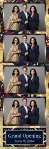 Variante bande 2x6, 4 photos et orientation paysage du design photobooth Gold Confetti Grand Opening pour Vivabox