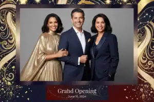 Variante format paysage 6x4, 1 photo et orientation paysage du design photobooth Gold Confetti Grand Opening pour Vivabox