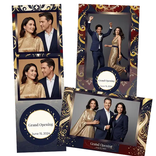 Design photobooth Gold Confetti Grand Opening pour Vivabox et Miroir