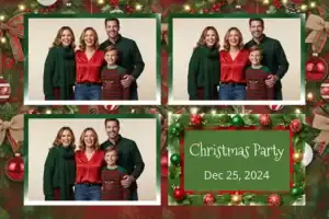 Variante format paysage 6x4, 3 photos et orientation paysage du design photobooth Green Holly Christmas Garland pour Vivabox