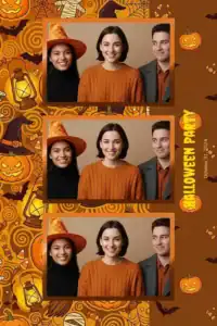 Variante format portrait 4x6, 3 photos et orientation paysage du design photobooth Orange Halloween Illustration Template pour Miroir Magique