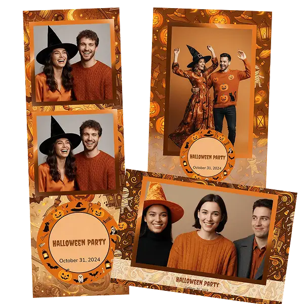 Design photobooth Orange Halloween Illustration Template pour Vivabox et Miroir
