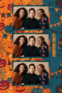 Variante format portrait 4x6, 3 photos et orientation paysage du design photobooth Orange Pumpkin Confetti Halloween pour Miroir Magique