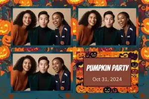 Variante format paysage 6x4, 3 photos et orientation paysage du design photobooth Orange Pumpkin Confetti Halloween pour Vivabox
