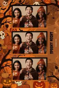 Variante format portrait 4x6, 3 photos et orientation paysage du design photobooth Orange And Black Halloween Silhouettes pour Miroir Magique